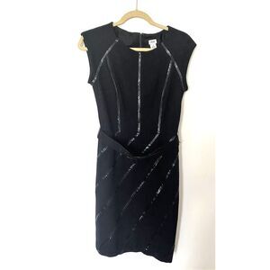 Cache Black Sheath Dress with Beaded Detail Cap Sleeves Formal LBD Sz 6